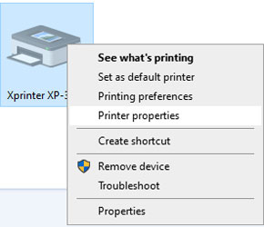 chọn Printer properties