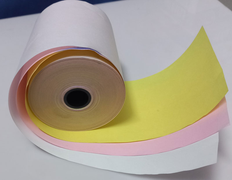 giấy in bill 3 liên dạng cuộn 50m trắng hồng vàng