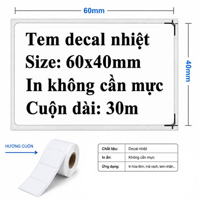 Giấy In mã vạch 1 Tem 60x40mm
